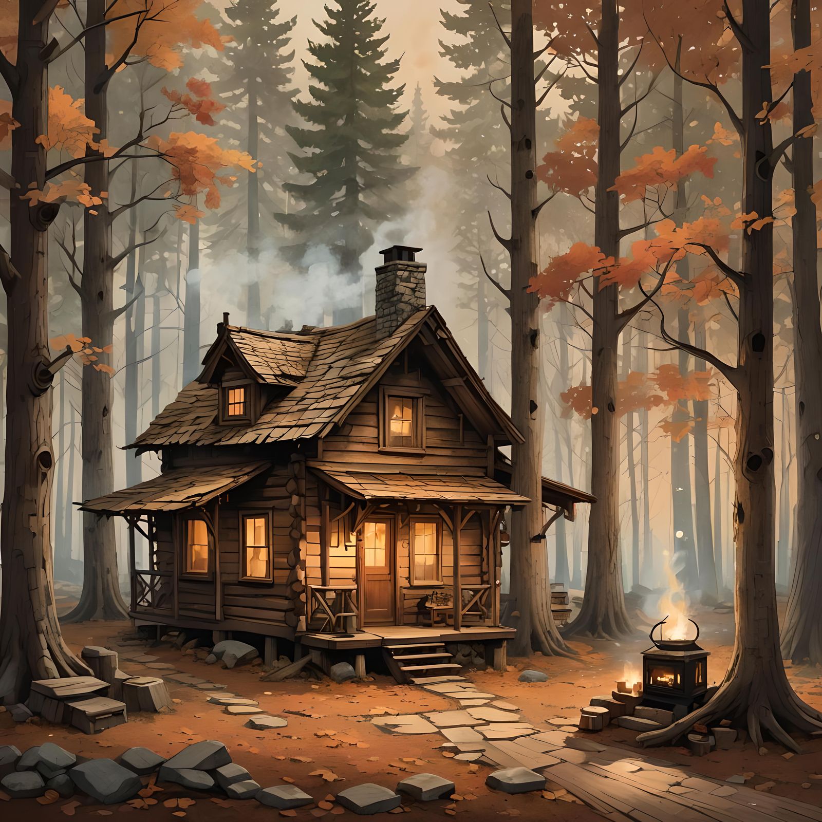 Enigmatic Cabin Retreat: A Hygge-Inspired Matte Painting