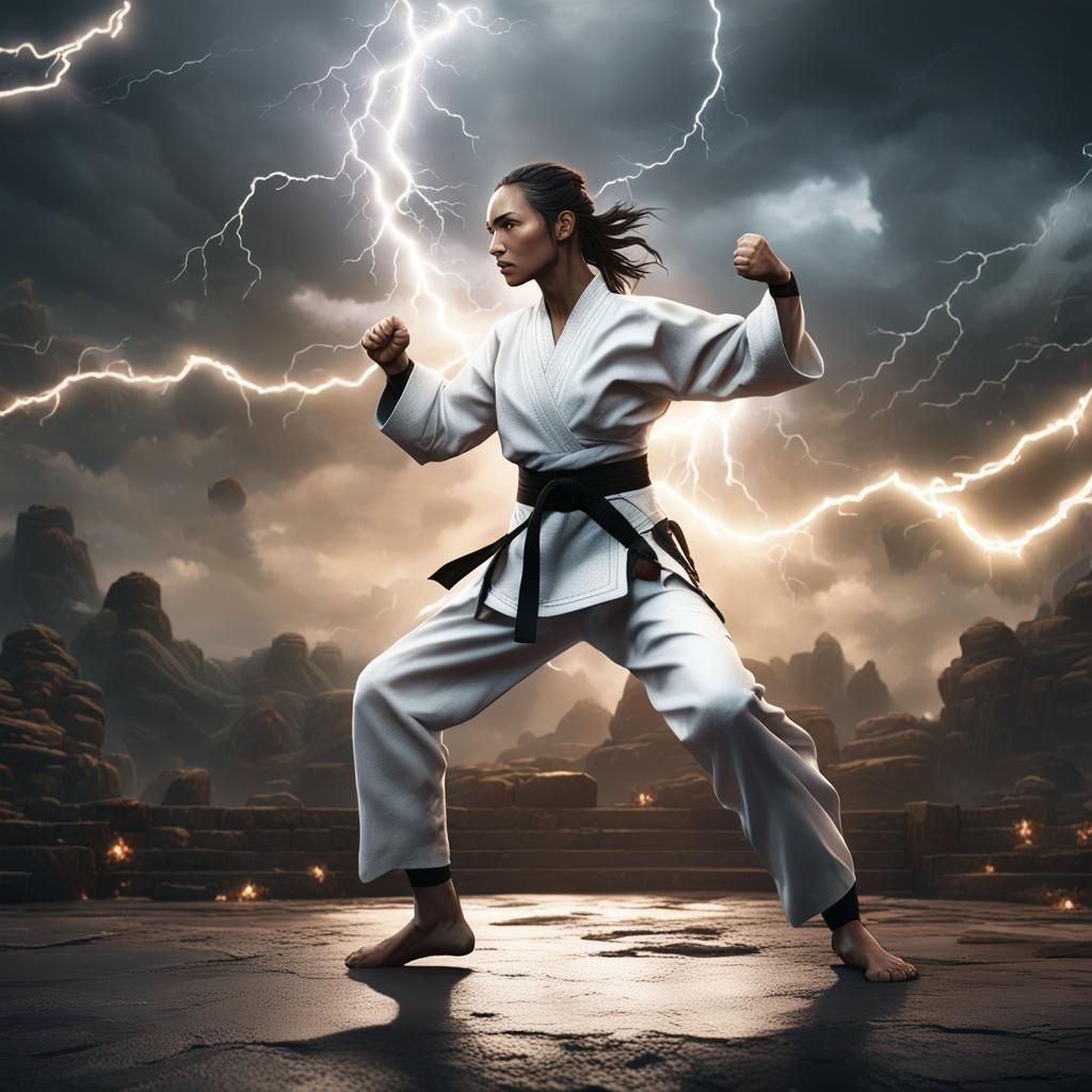 Fantasy Martial Artist Strikes Lightning, Detailed Concept A...