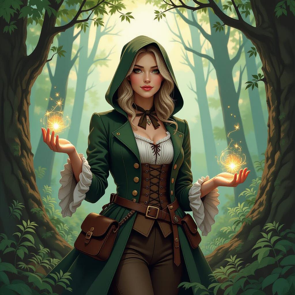 Mystical Forest Character in 18th-Century Attire