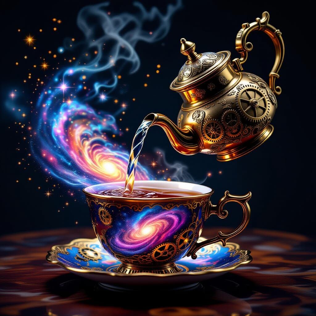 Steampunk Teapot Pours Galaxy into Teacup