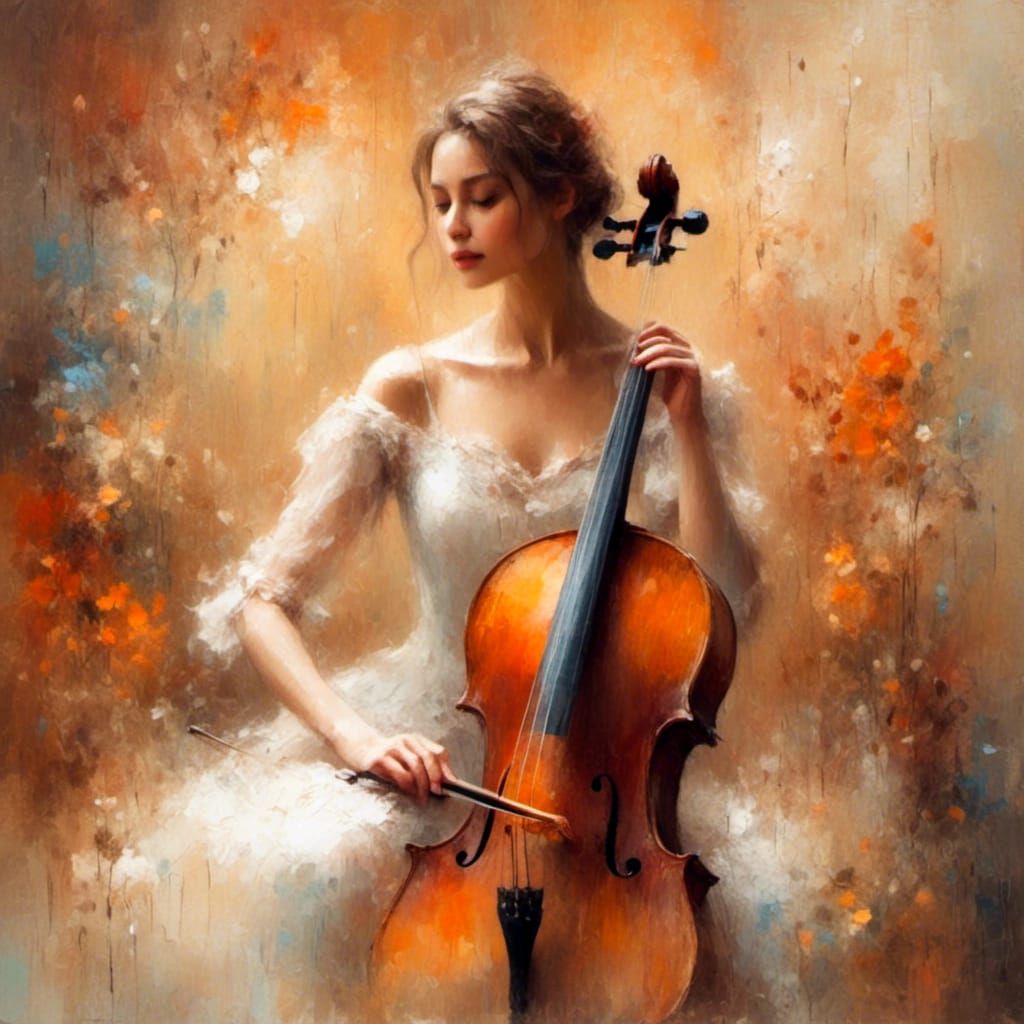 Impressionistic Ballerina with Cello in Warm Tones