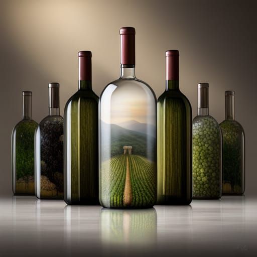 Wine Bottle Vineyard: Vintage Surrealism