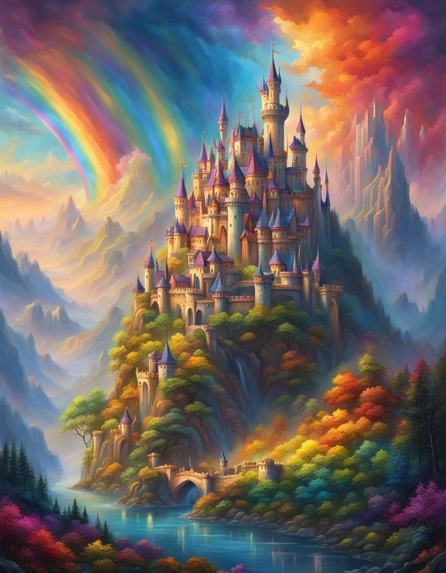 Fantasy Landscape with Dragon in Hyperrealistic Style