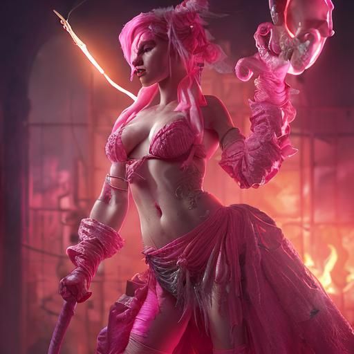 Pink Tiefling Fire Dancer Bard in High Resolution