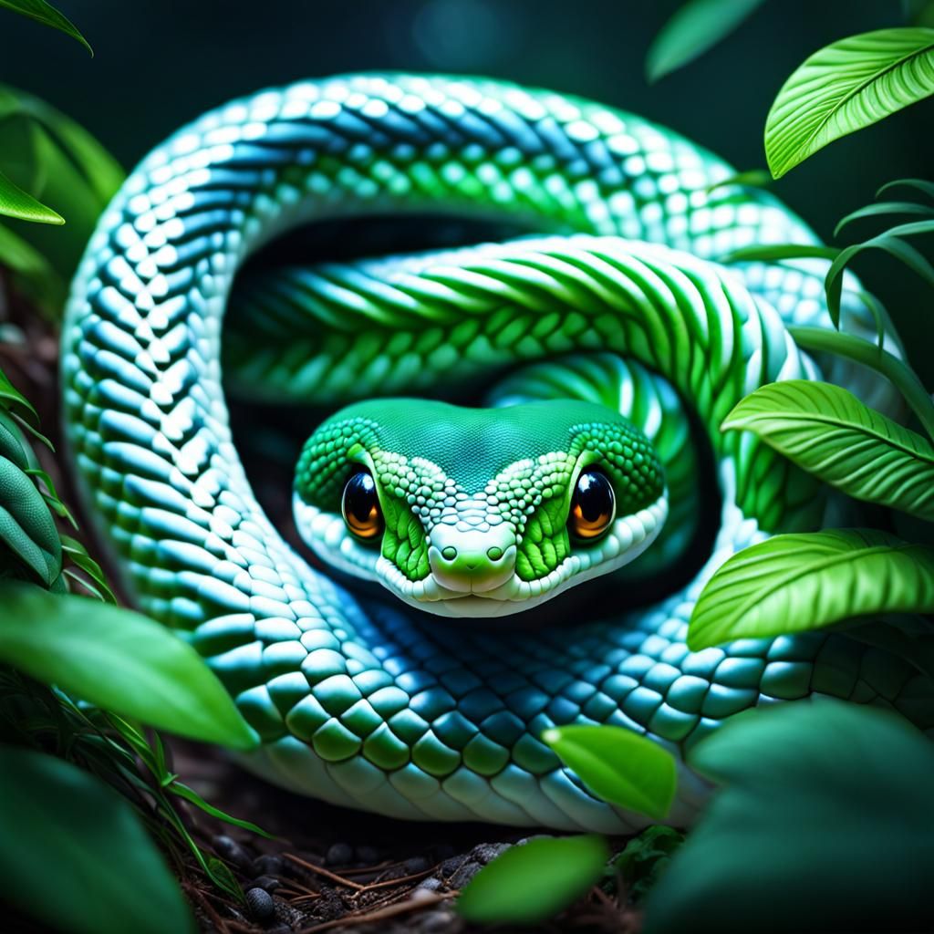 Green and white pearly snake