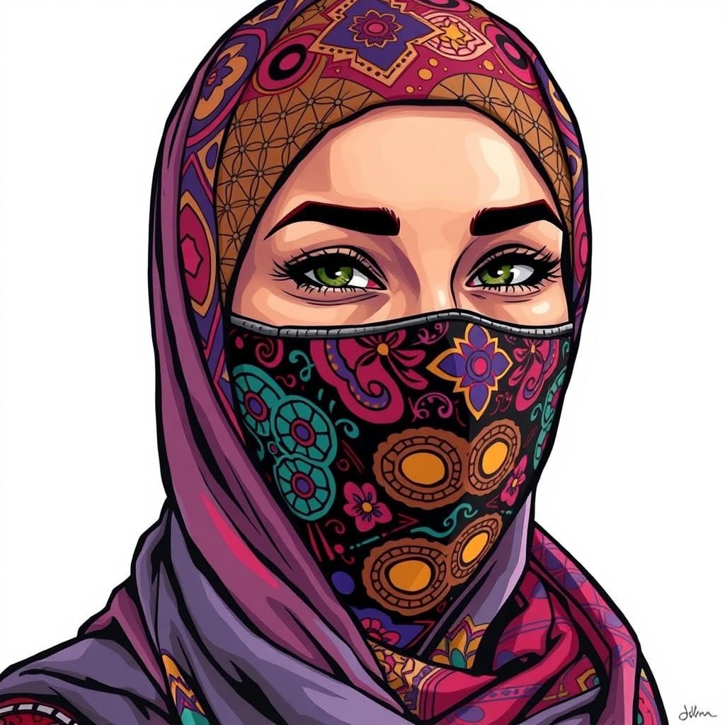 Smiling Woman in Hijab: Comic Book Style Portrait