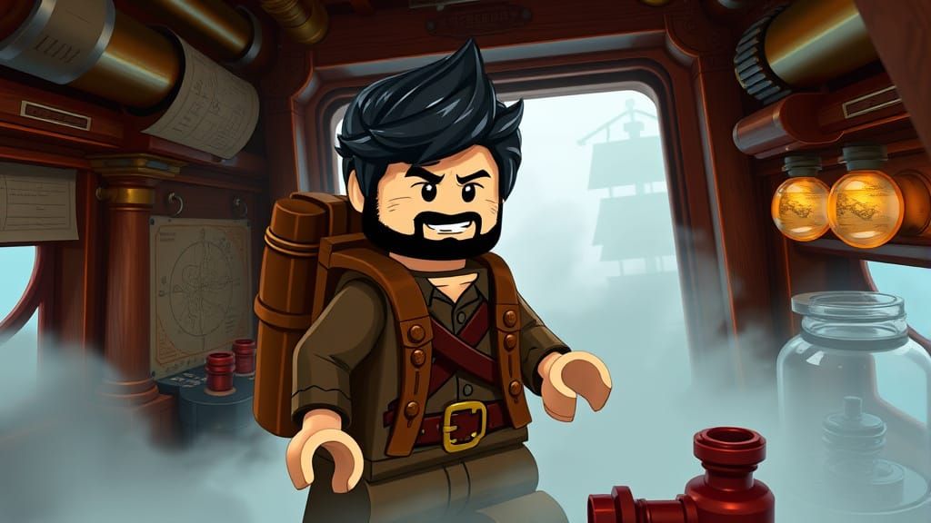 Rugged Adventurer in Airship Fog