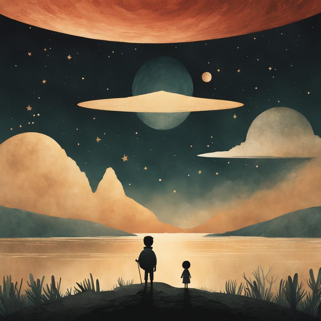 Surreal Mythological Duo in Whimsical Illustration Style