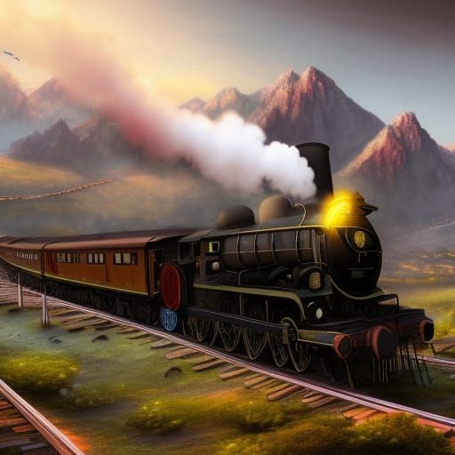 Steam Train Arriving: Detailed Matte Painting