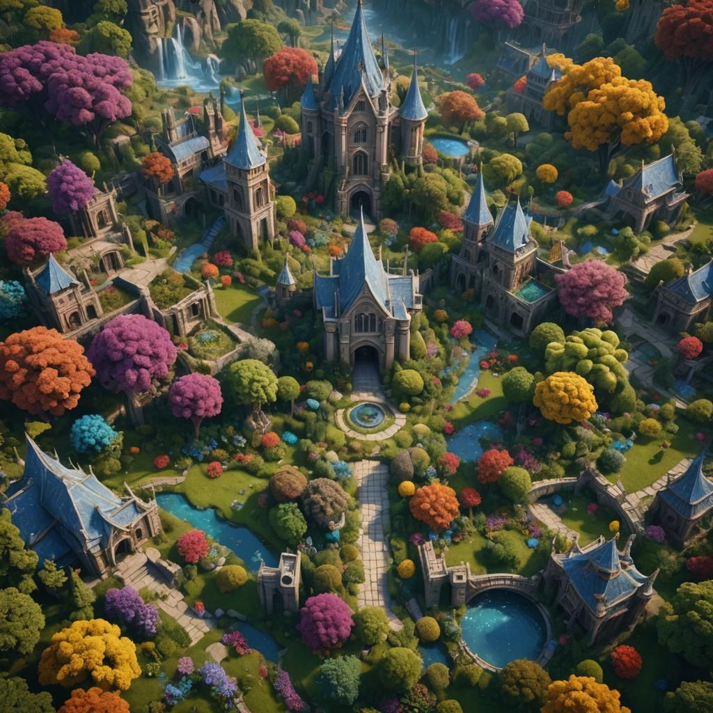 Fantastical Detailed Garden in Deep Color