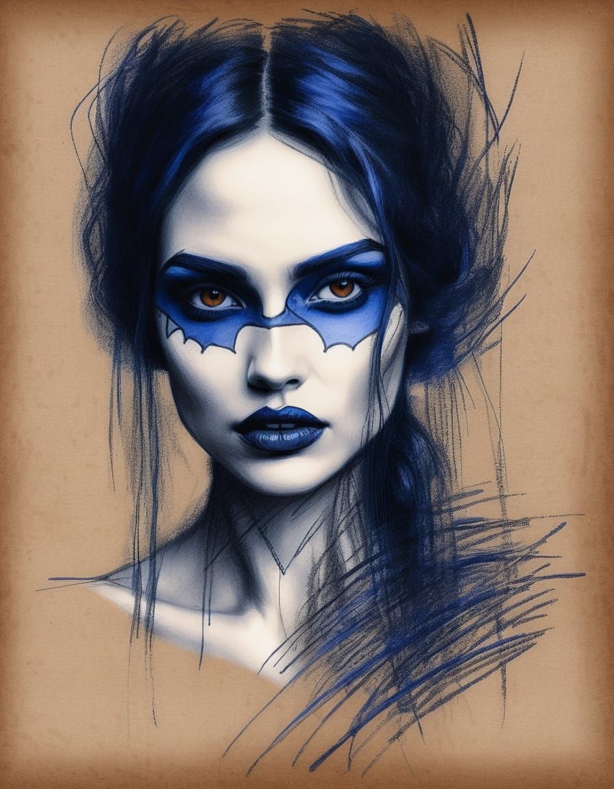 Gothic Woman Portrait in Charcoal with Chaotic Scribbles