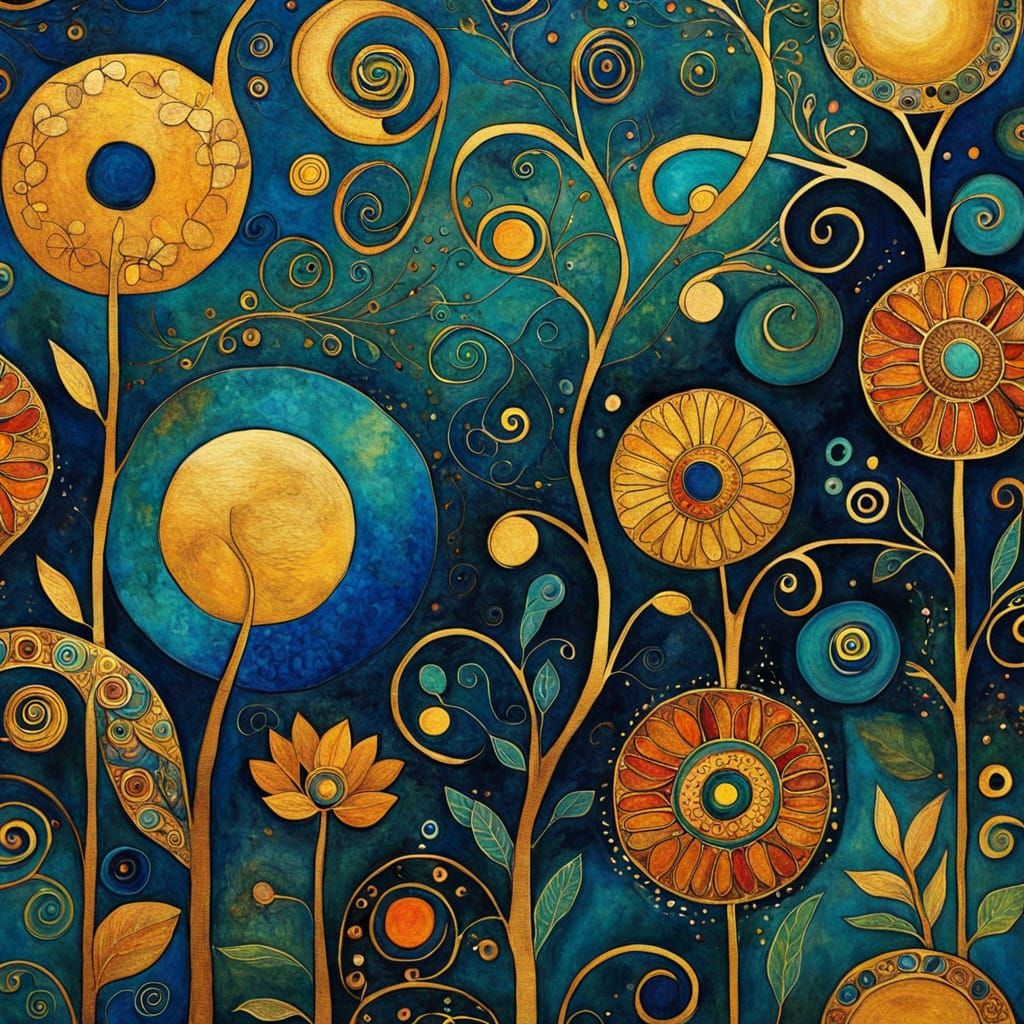 Whimsical Art Nouveau-Inspired Folk Art Scene