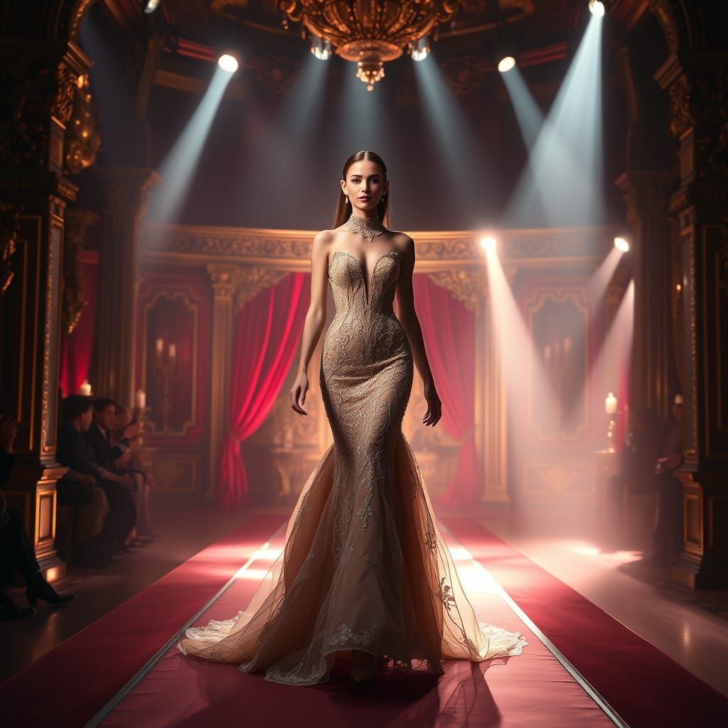 Luxurious Fashion Model Struts Down Baroque-Inspired Catwalk