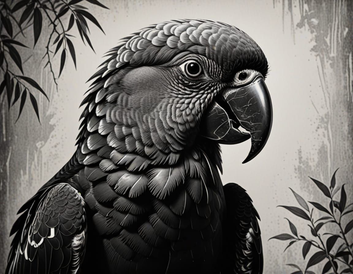 Arrogant Parrot in Stark Woodcut Style