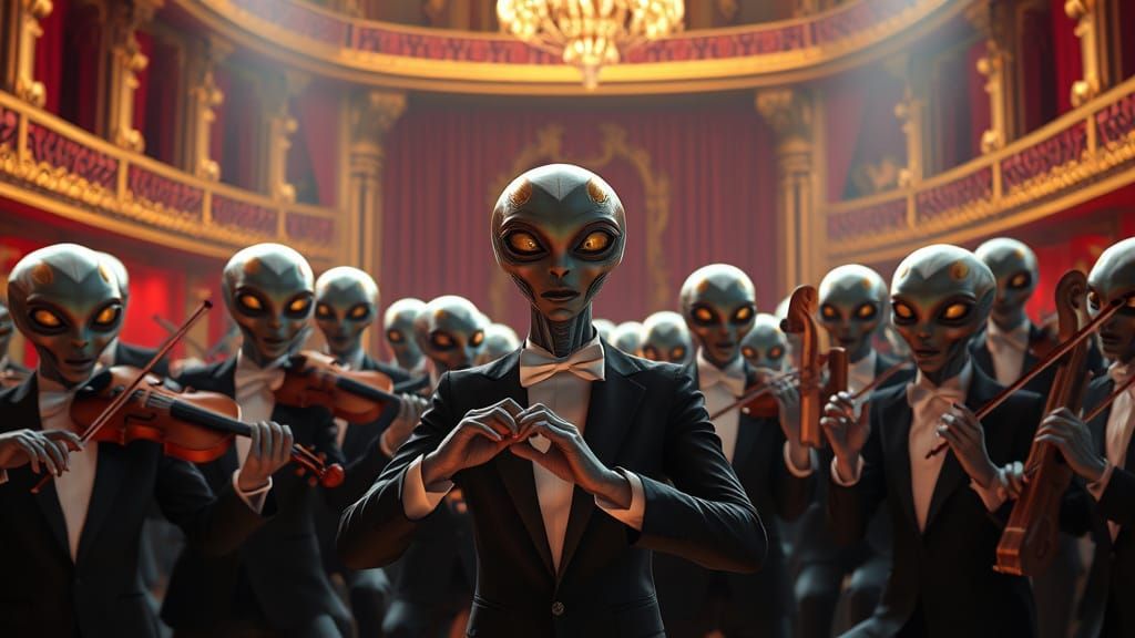Alien Orchestra in Red and Gold Theater