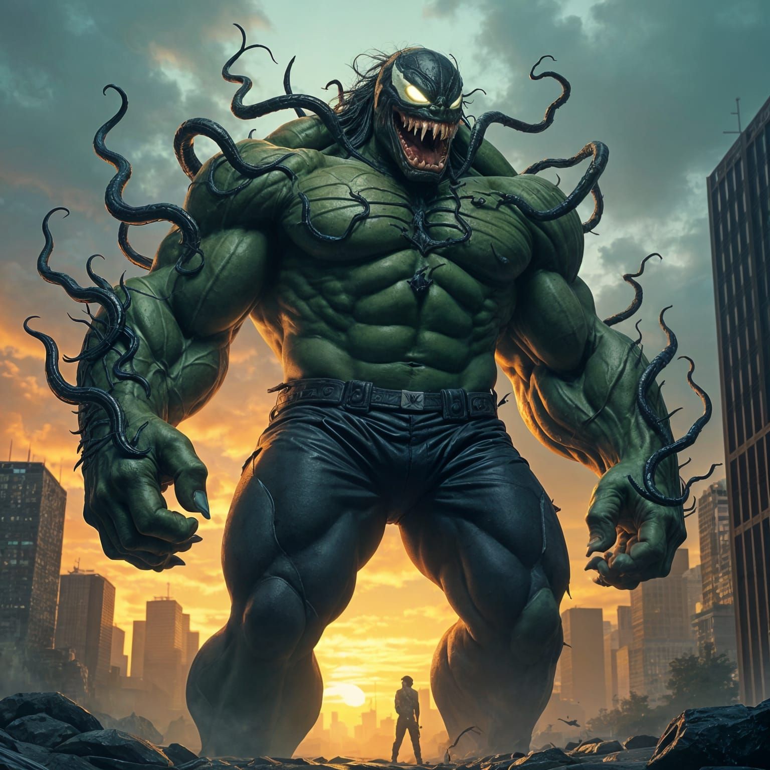 Cosmic Hulk-Venom Hybrid Smashes through City Streets in Dus...