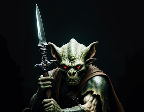 Goblin Warrior in Dimly Lit Cave: Dark Fantasy Art