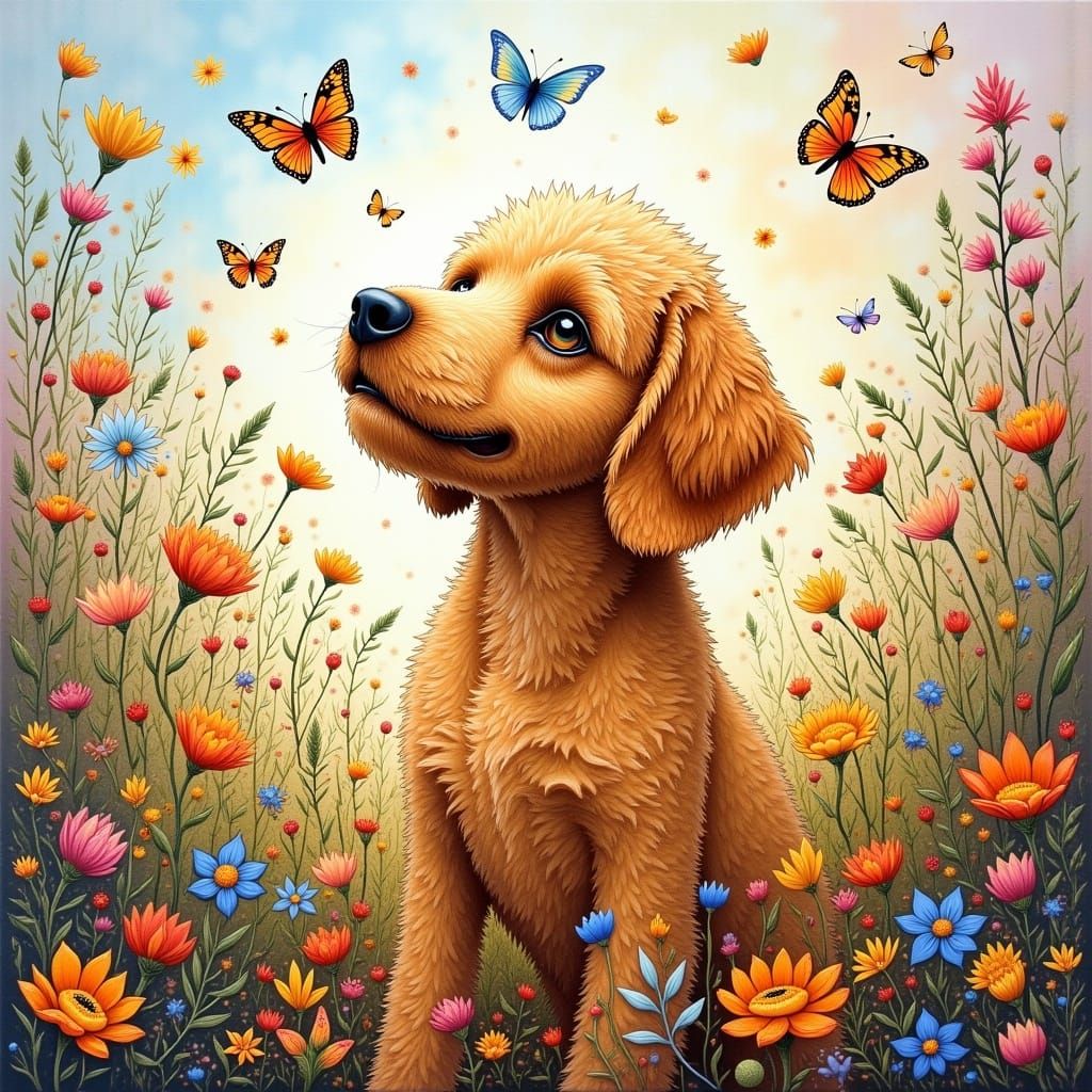 Golden Doodle Conjures Whimsical Meadow Magic