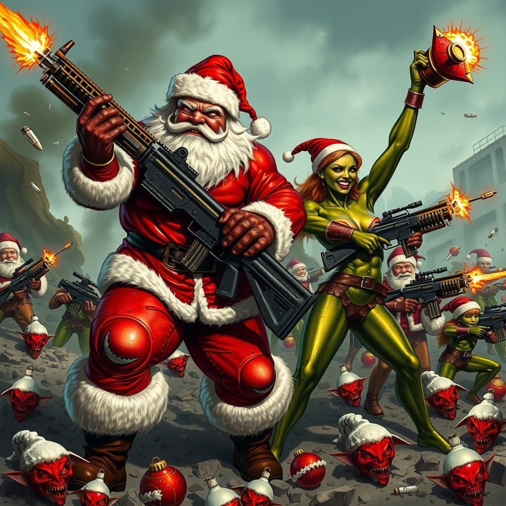 Grimacing Metalclad Sants Wage War in a Futuristic Holiday A...