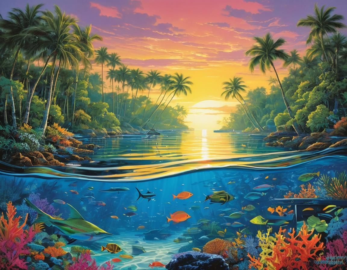 Coastal Landscape in Marine Art Style