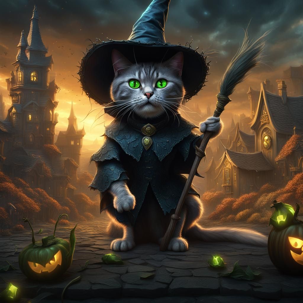 Cat as Wicked Witch: Detailed Fantasy Art