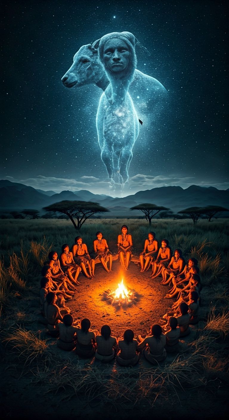 Tribal Shaman Tells Story Under Starry Sky
