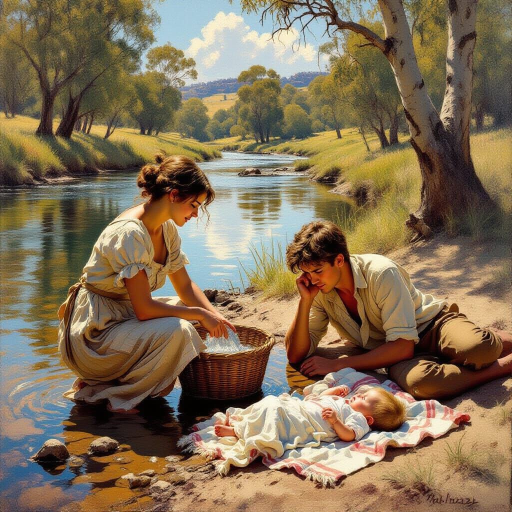 Australian Colonial Life: Family by the River