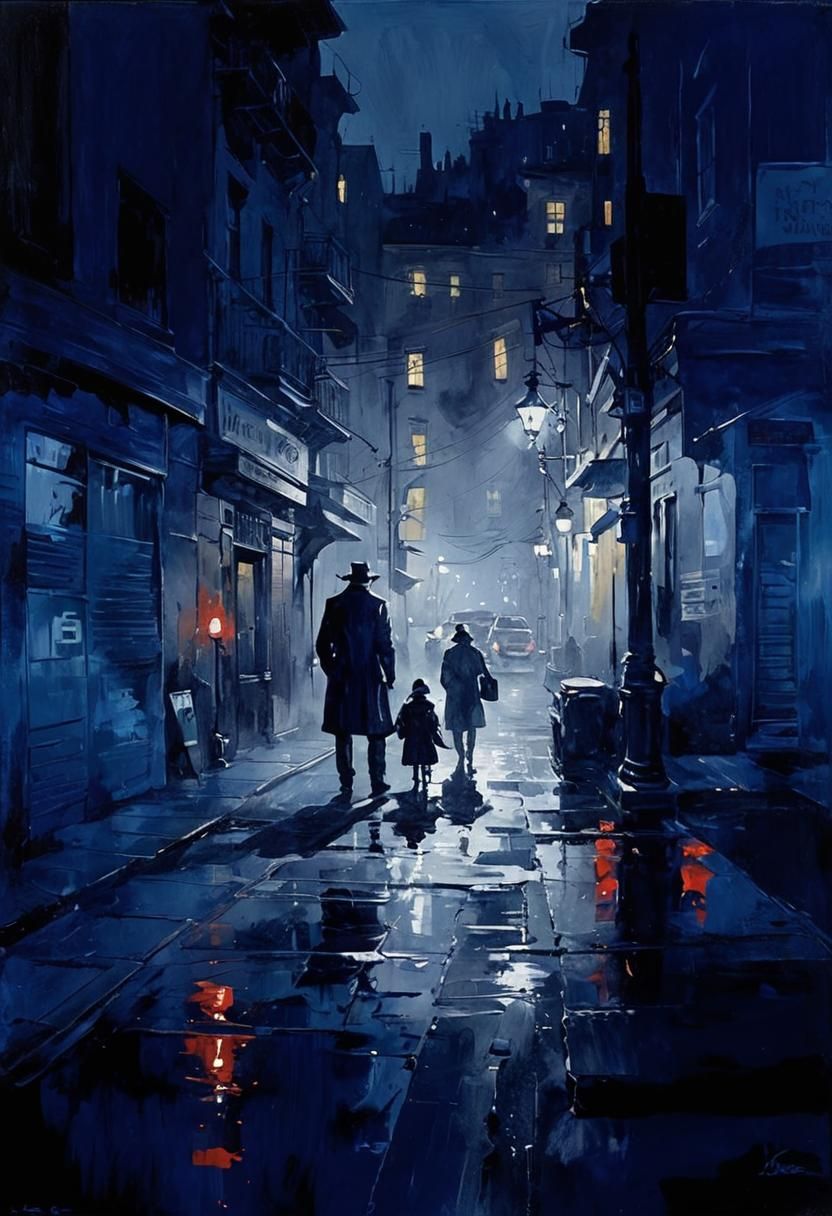 Noir Night Painting of Secrets and Danger