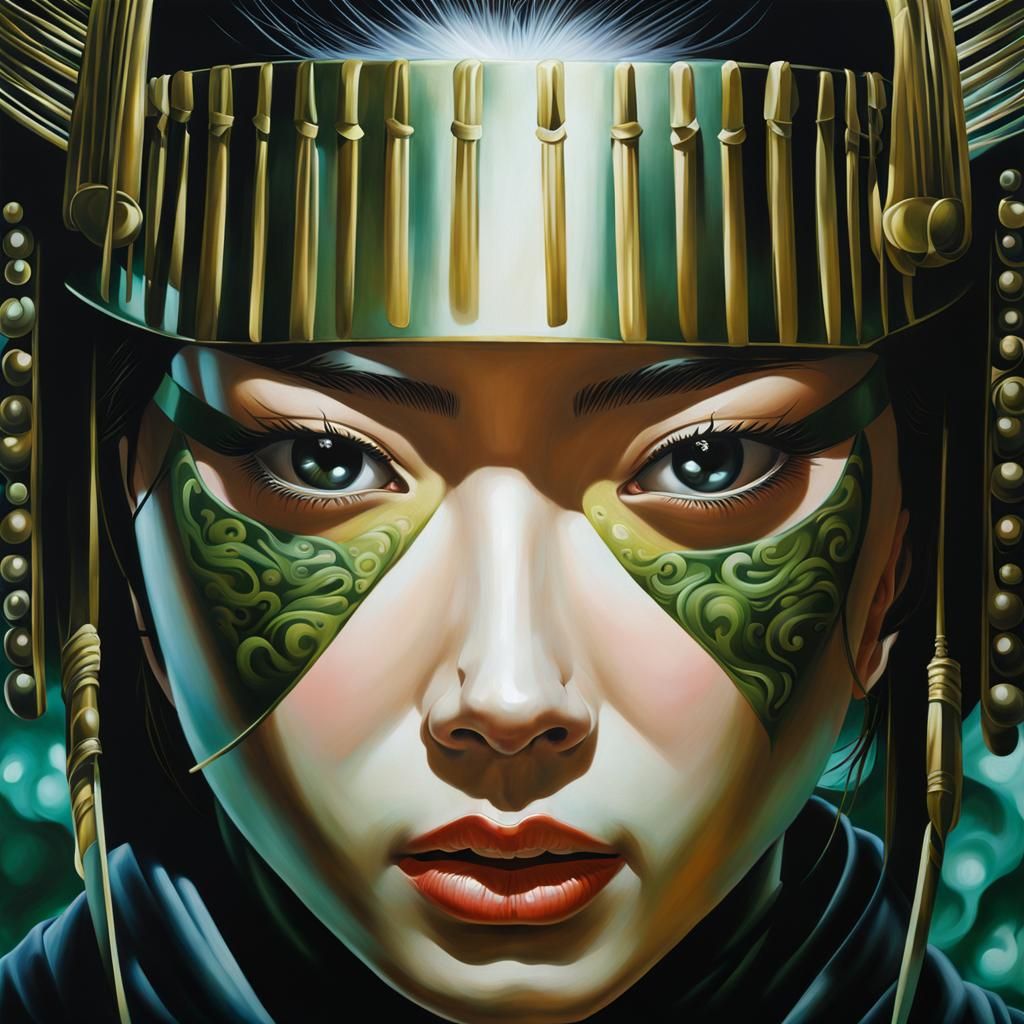 Young Samurai Warrior Portrait in Japanese Style