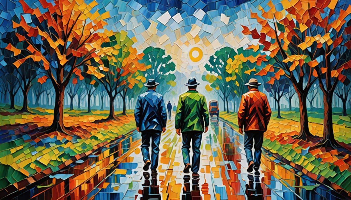 Expressive Oil Painting of Struggle in Neo-Impressionism Sty...