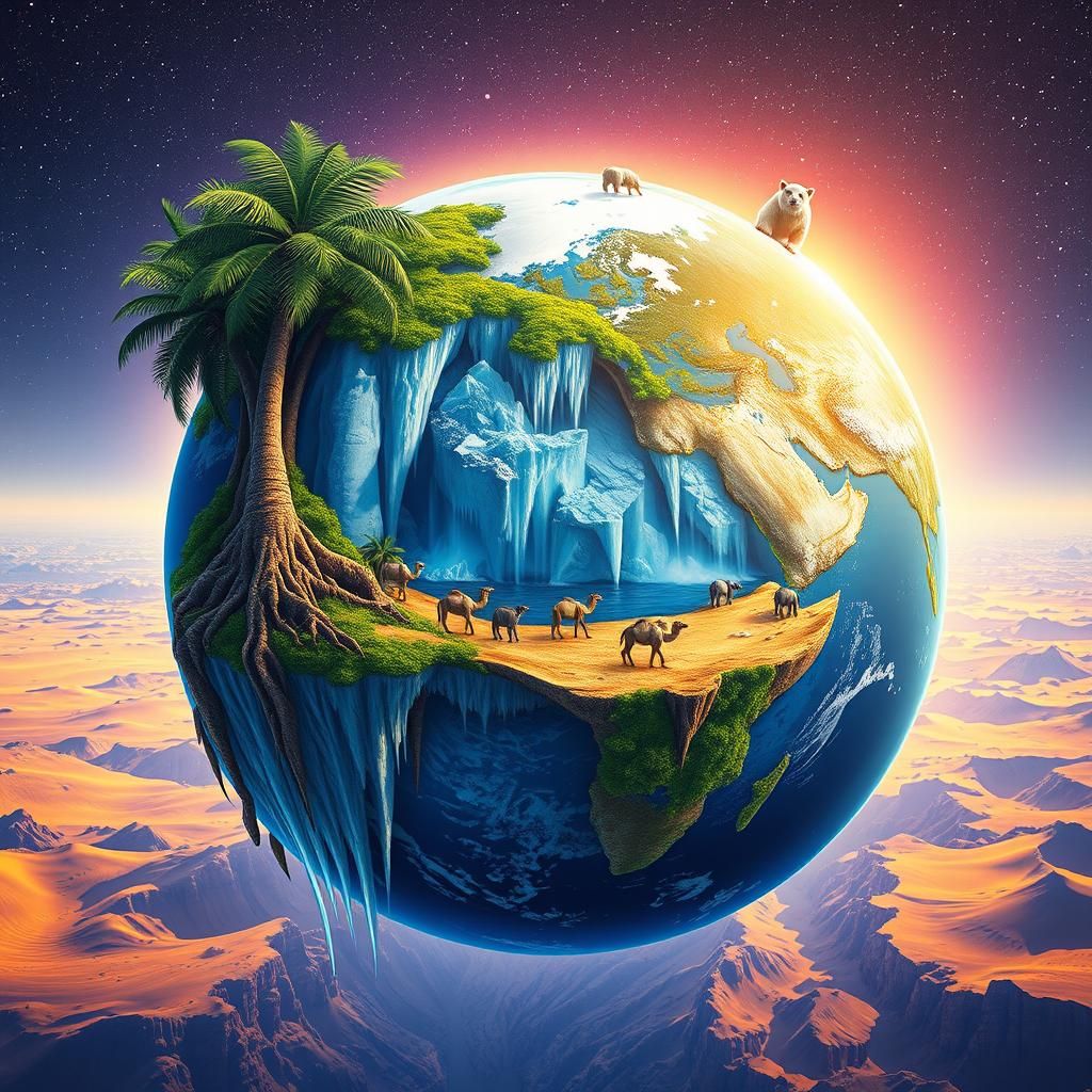 A surreal painthyper-realistic photo ing of the Earth as a l...