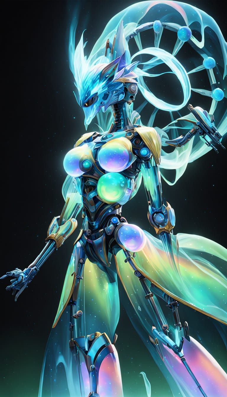 Stunning Dragon Girl in Vibrant Outer Space Scene