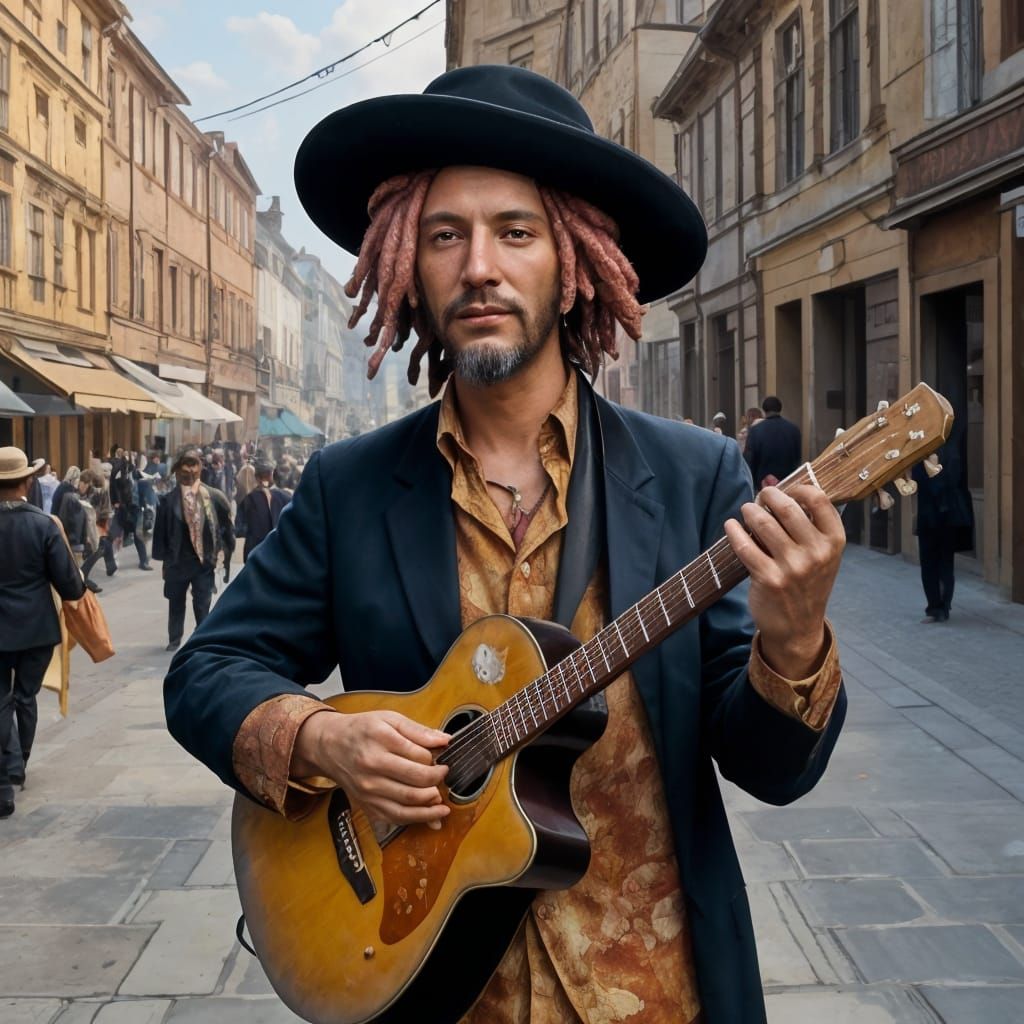 Reggae Musician in Old Berdichev, Impressionistic Style