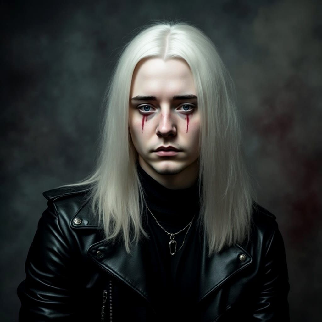 Gothic Portrait of a Blonde Young Man Crying Tears of Blood