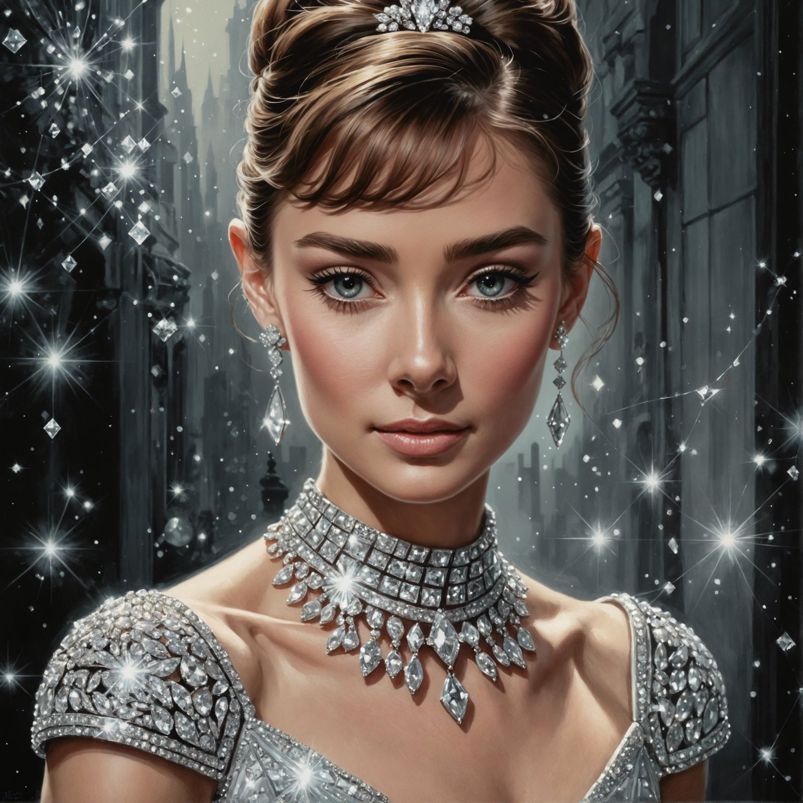 Glamorous Woman in Diamonds: Detailed Digital Art