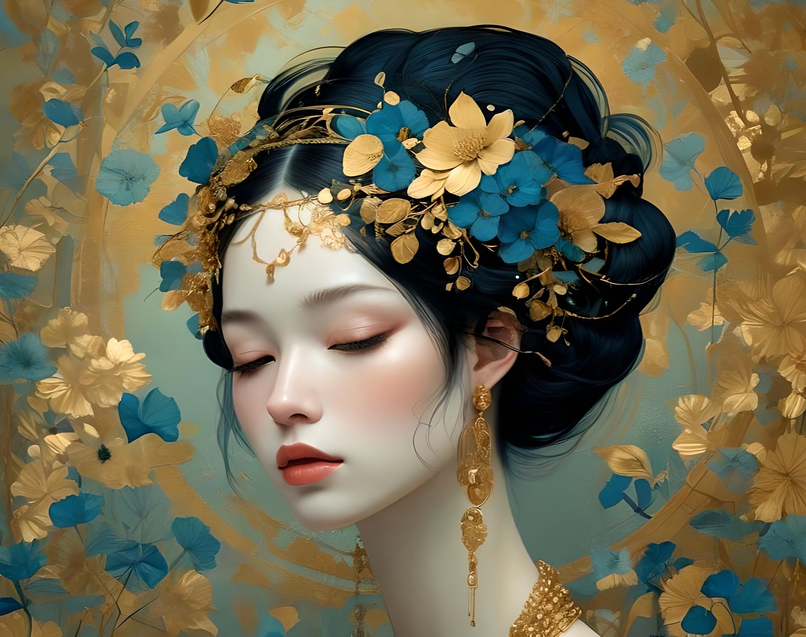 Golden and Blue Hues in Minimalist Style