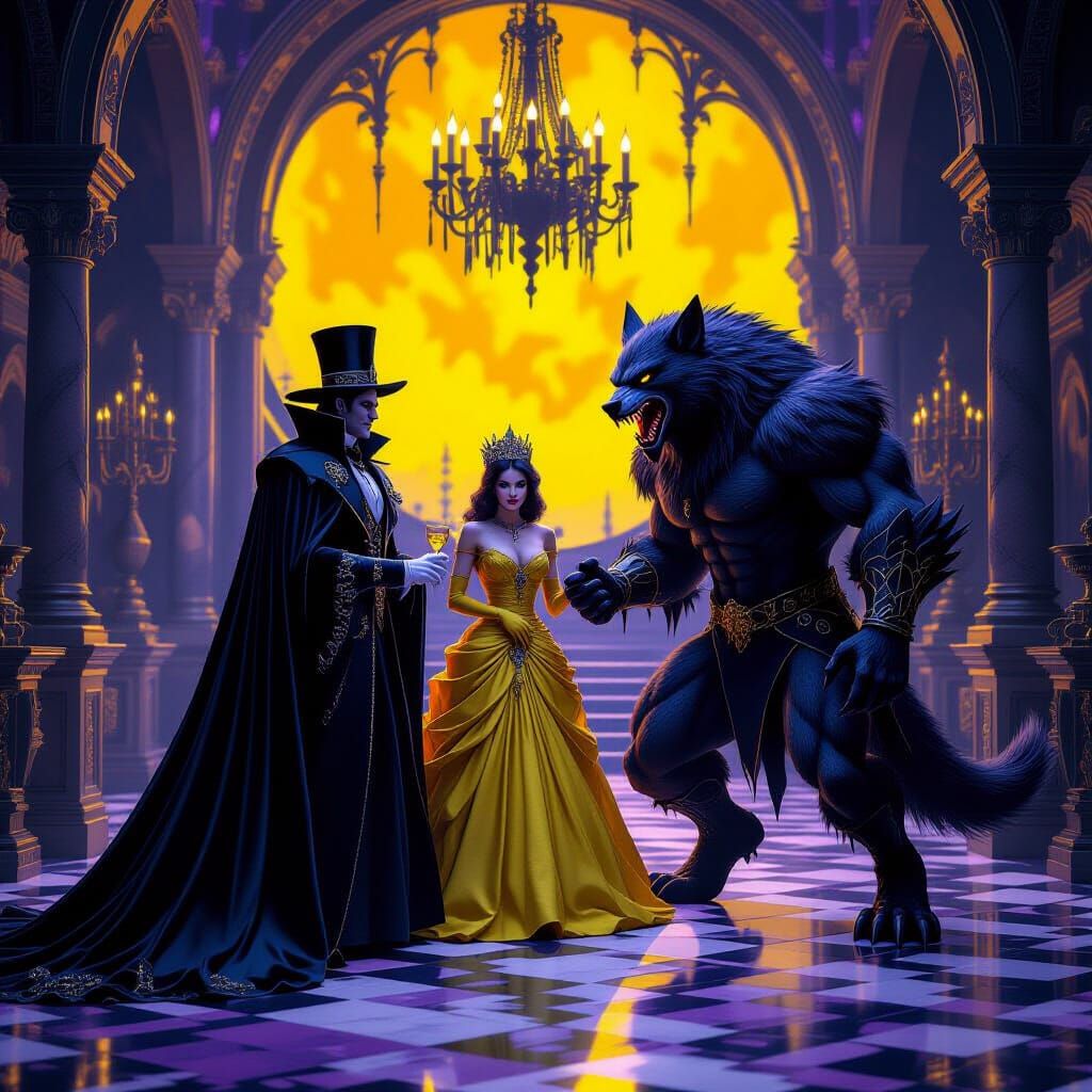 Haunted New Year's Ball with Dracula and Werewolf