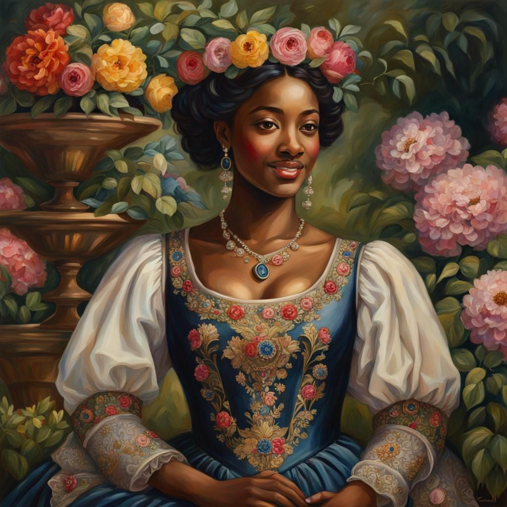 Charismatic Royalty in Renaissance Garden, Oil Painting