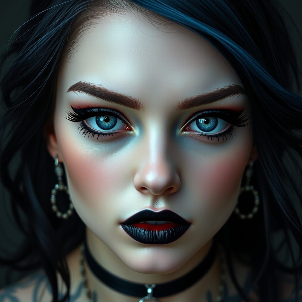 Enchanting Emo Woman in Hyperrealistic Art
