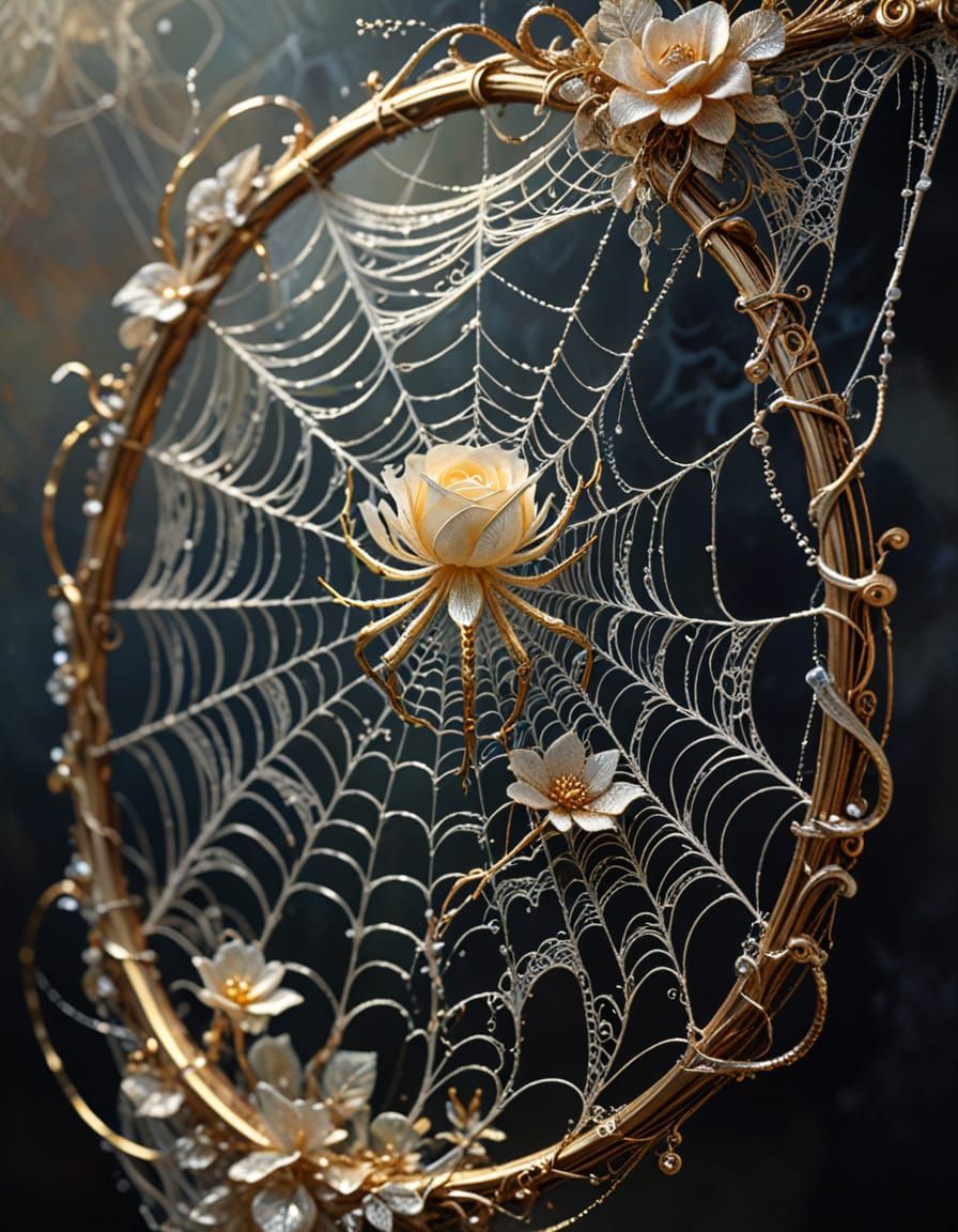 Fantastical Spiderweb Artistry in Impasto Style