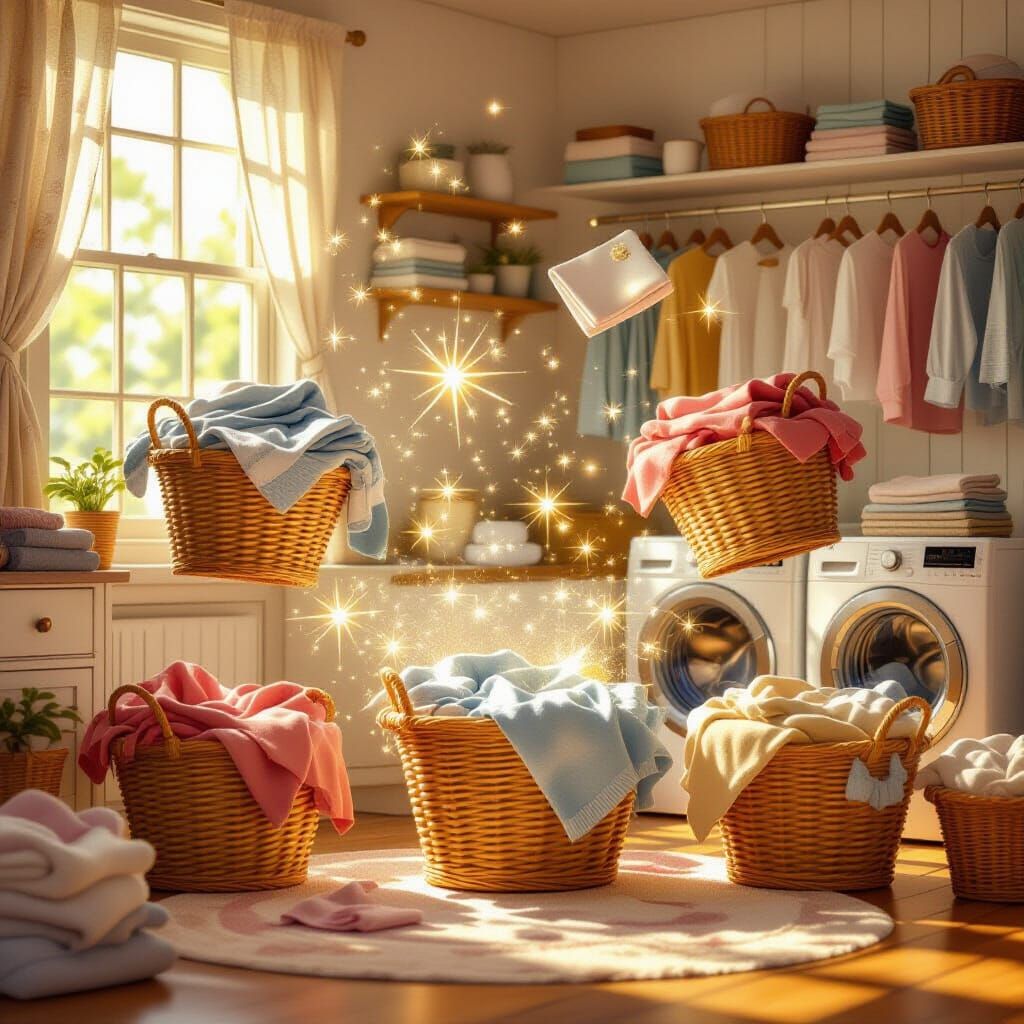 Whimsical Levitating Laundry Folds Itself in Magical Room