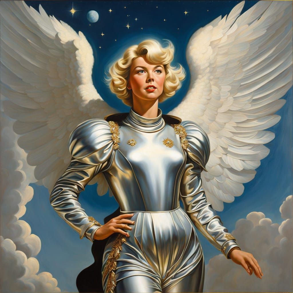 Renaissance Angel Soaring in Ethereal Sky