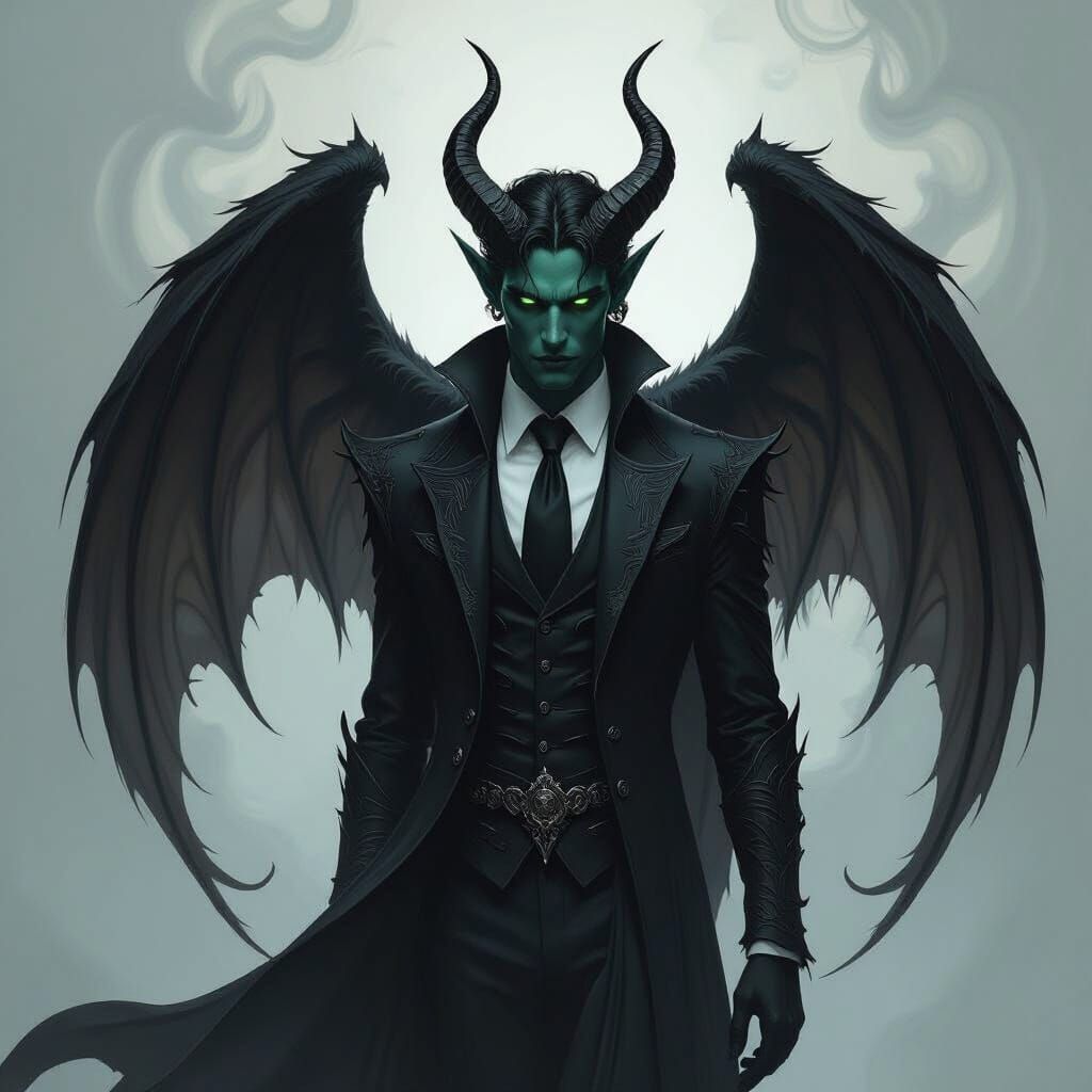 Winged Tiefling Male in Dark Fantasy Concept Art
