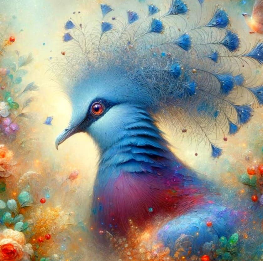 Crowned Pigeon Portrait in Lush Garden