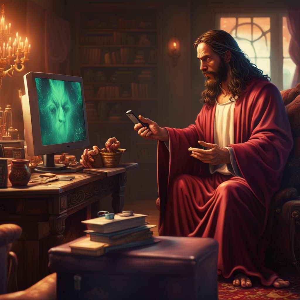 Evil Jesus Shopping Online: Detailed Matte Painting