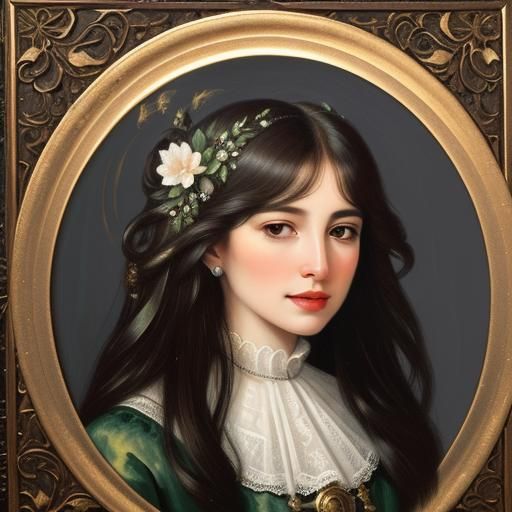 Baroque Botanical Portrait of Expressive Woman