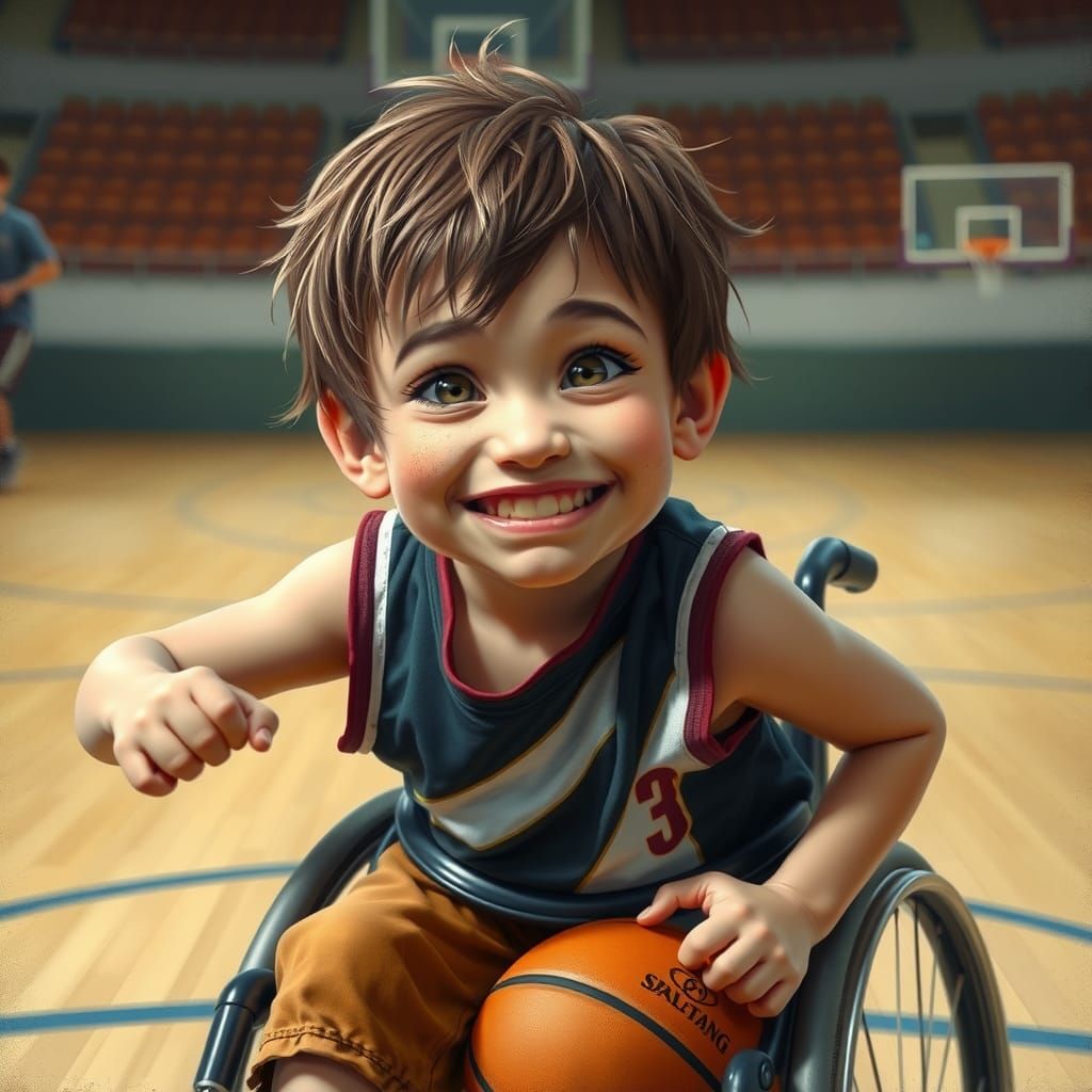 Whimsical Girl Plays Basketball in Wheelchair