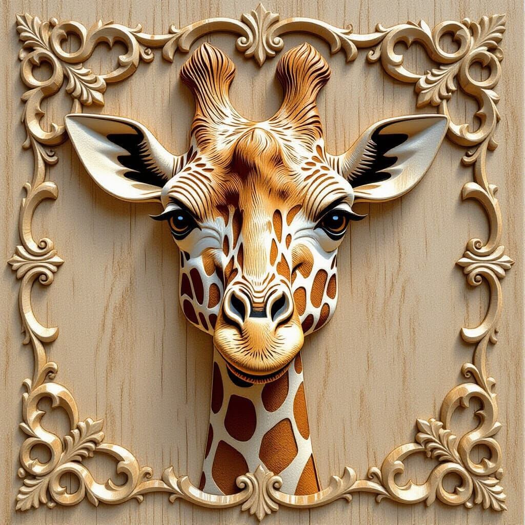 Whimsical Giraffe Faces Engraved on Oak Tiles