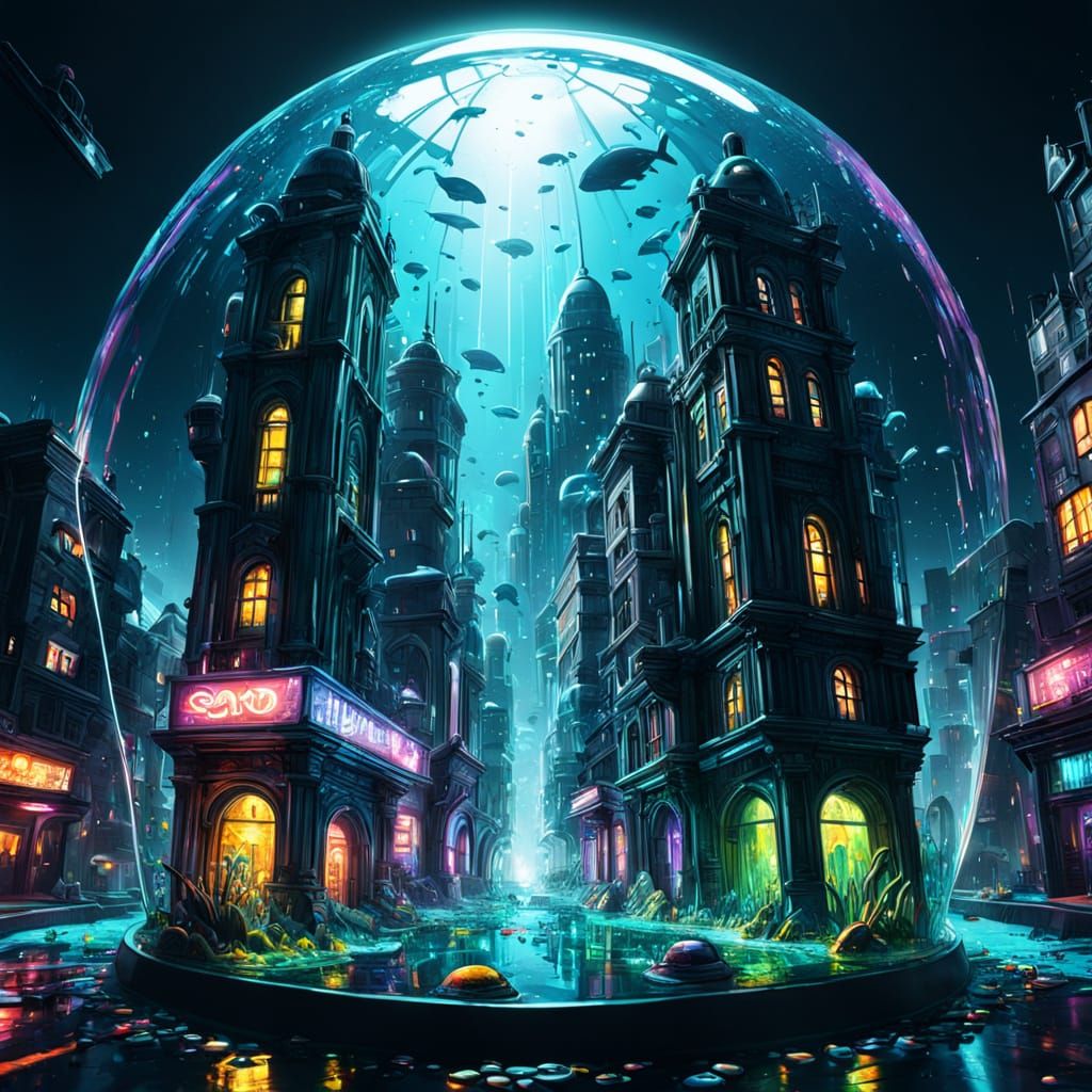 Underwater Glass Dome City: Hyperdetailed 8K Art