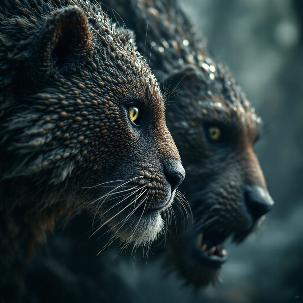 Hypothetical Alien Mammals in Photorealistic Action Shot